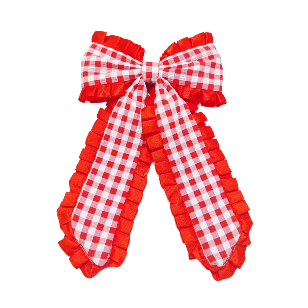 These patriotic ribbon edge long tail pre-cut tied bows are ready to package and resell to your customers no sewing or measuring necessary! These hair bows come with a clip already attached.