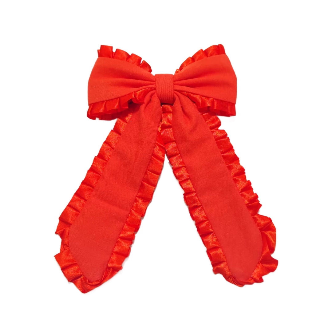 These patriotic ribbon edge long tail pre-cut tied bows are ready to package and resell to your customers no sewing or measuring necessary! These hair bows come with a clip already attached.