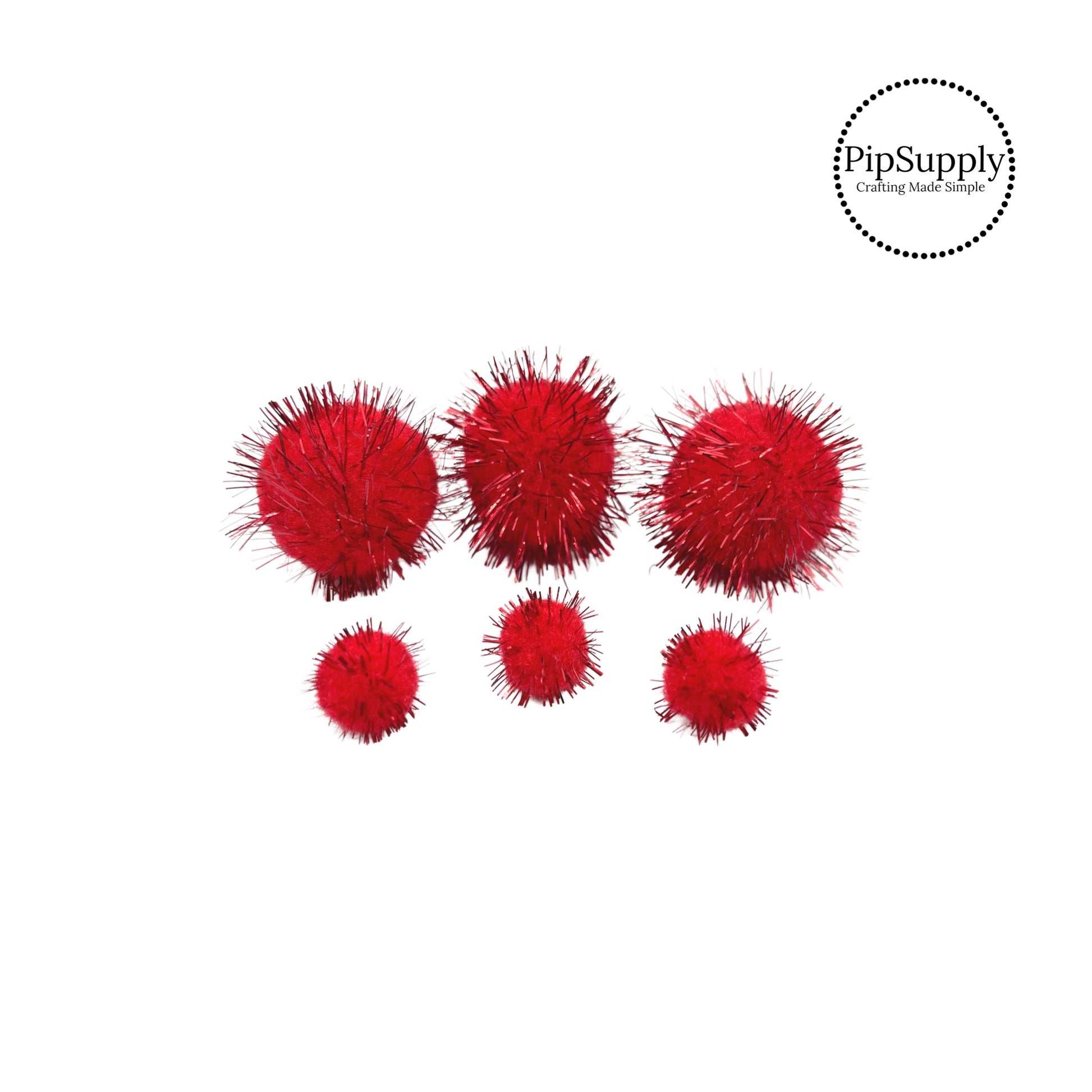 Pom Pom Ball Embellishments - Red TInsel Pom Poms - Tinsel