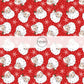 multi santa heads on red snowflakes