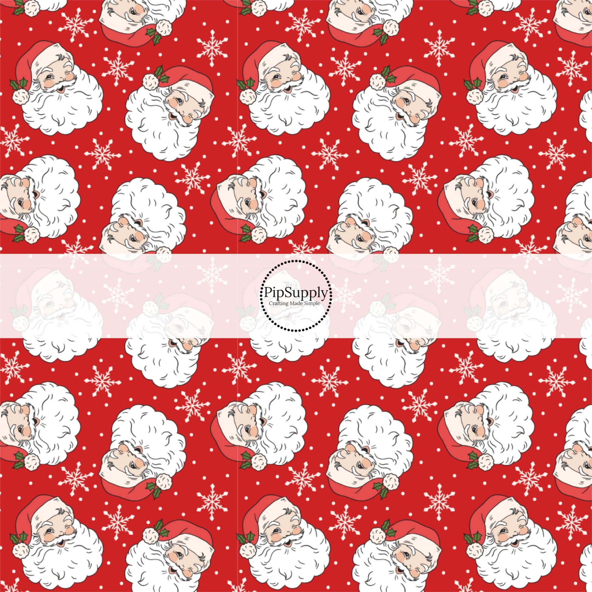 multi santa heads on red snowflakes