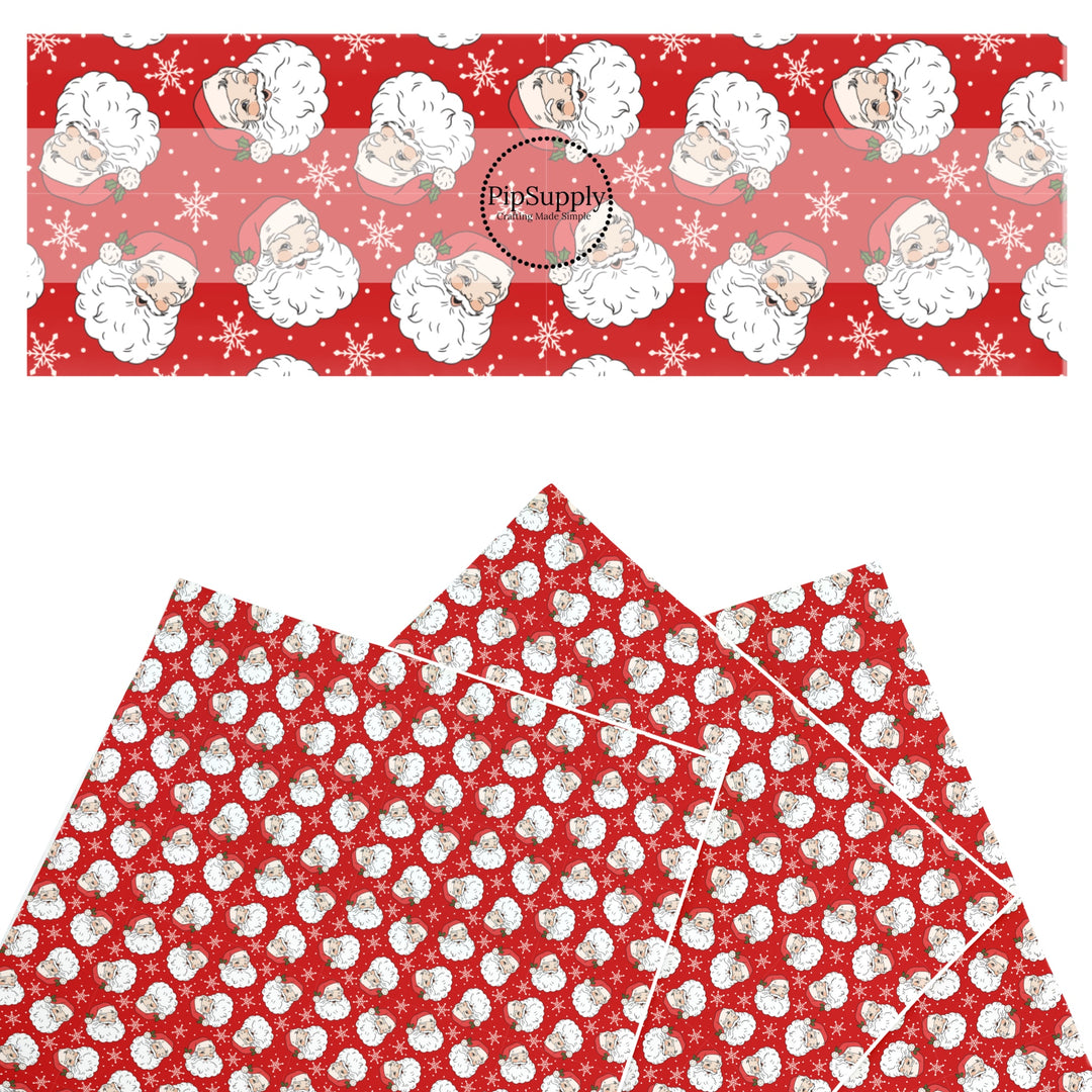 red santa heads with scattered snowflakes