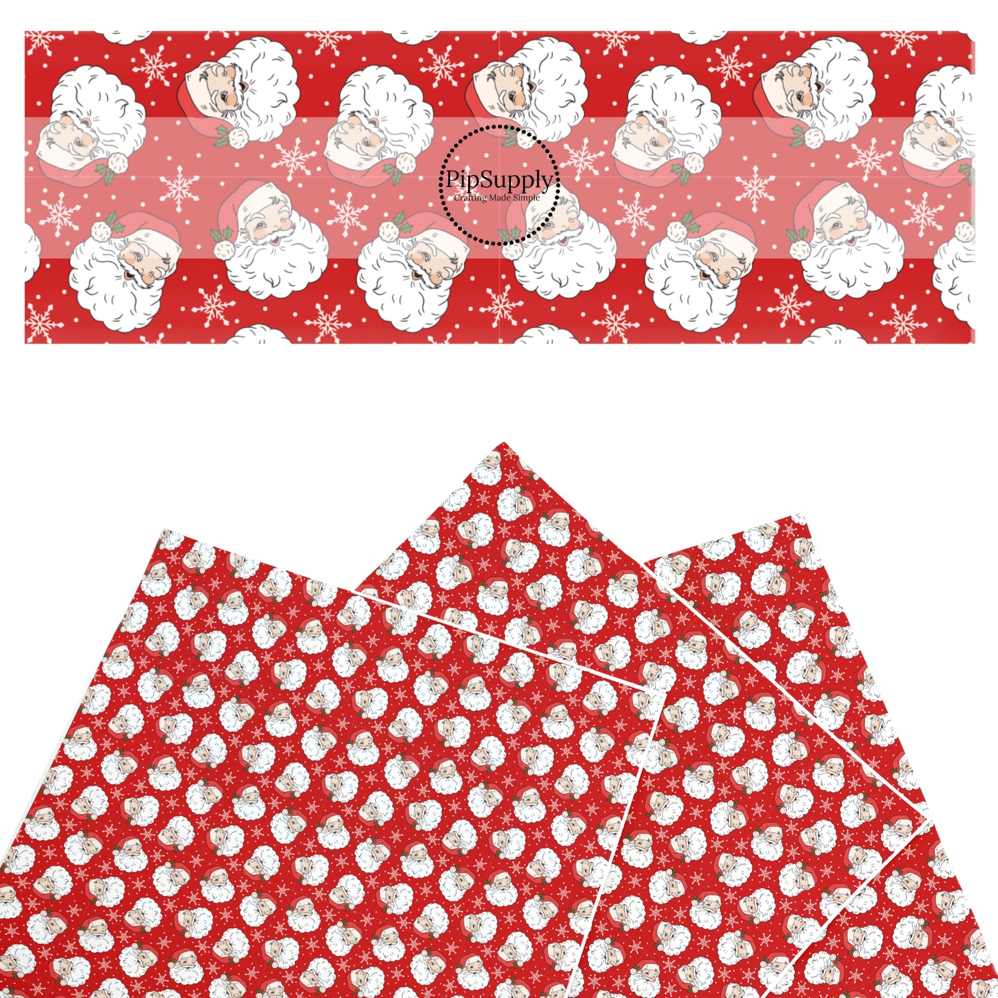 red santa heads with scattered snowflakes