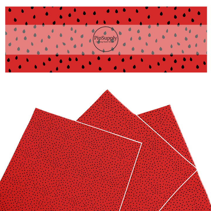 These fruit themed faux leather sheets contain the following design elements: watermelon seeds on red. Our CPSIA compliant faux leather sheets or rolls can be used for all types of crafting projects.