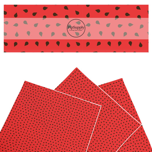 These fruit faux leather sheets contain the following design elements: red watermelon seeds. Our CPSIA compliant faux leather sheets or rolls can be used for all types of crafting projects.