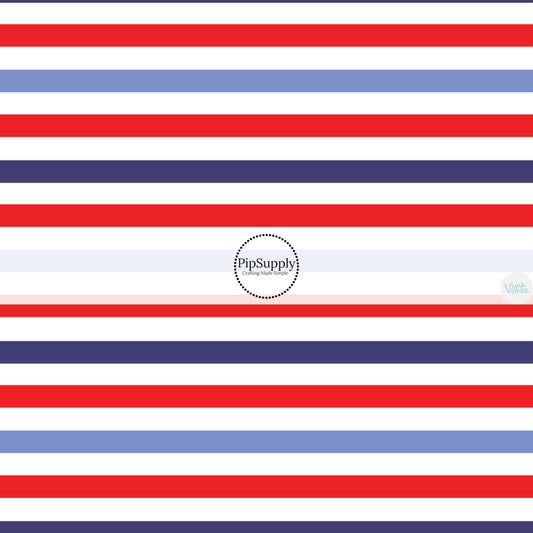 This 4th of July fabric by the yard features red, white, and blue stripes. This fun patriotic themed fabric can be used for all your sewing and crafting needs!