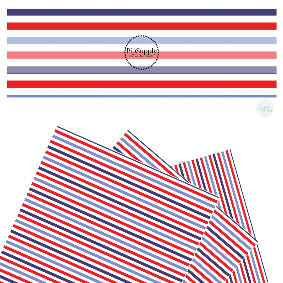 These 4th of July faux leather sheets contain the following design elements: red, white, and blue stripes. Our CPSIA compliant faux leather sheets or rolls can be used for all types of crafting projects.