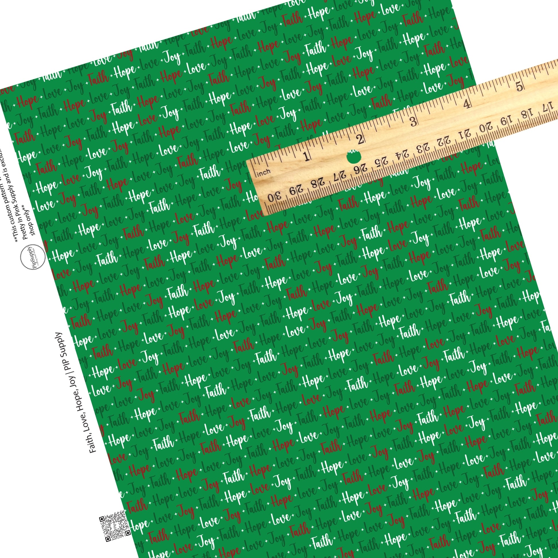 Cursive christmas words on green faux learther sheets