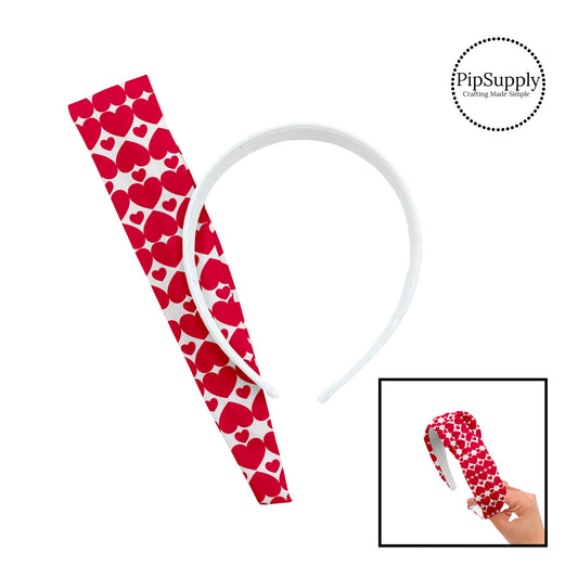 Big and little red hearts on white knotted headband kit