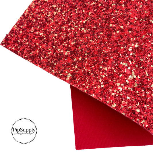 Red with Gold Stars Chunky Glitter Sheet