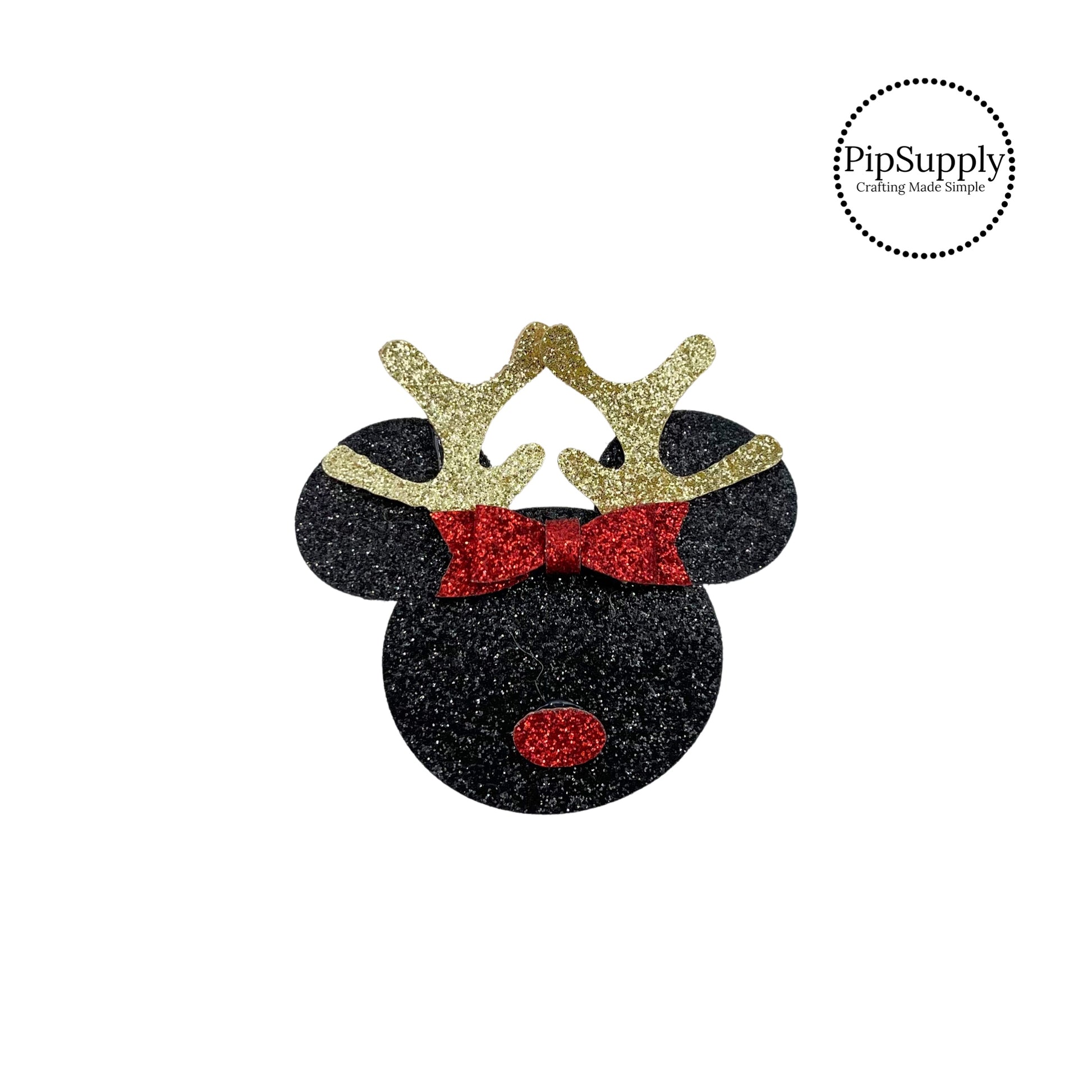 Black mouse with gold glitter antlers felt embellishment