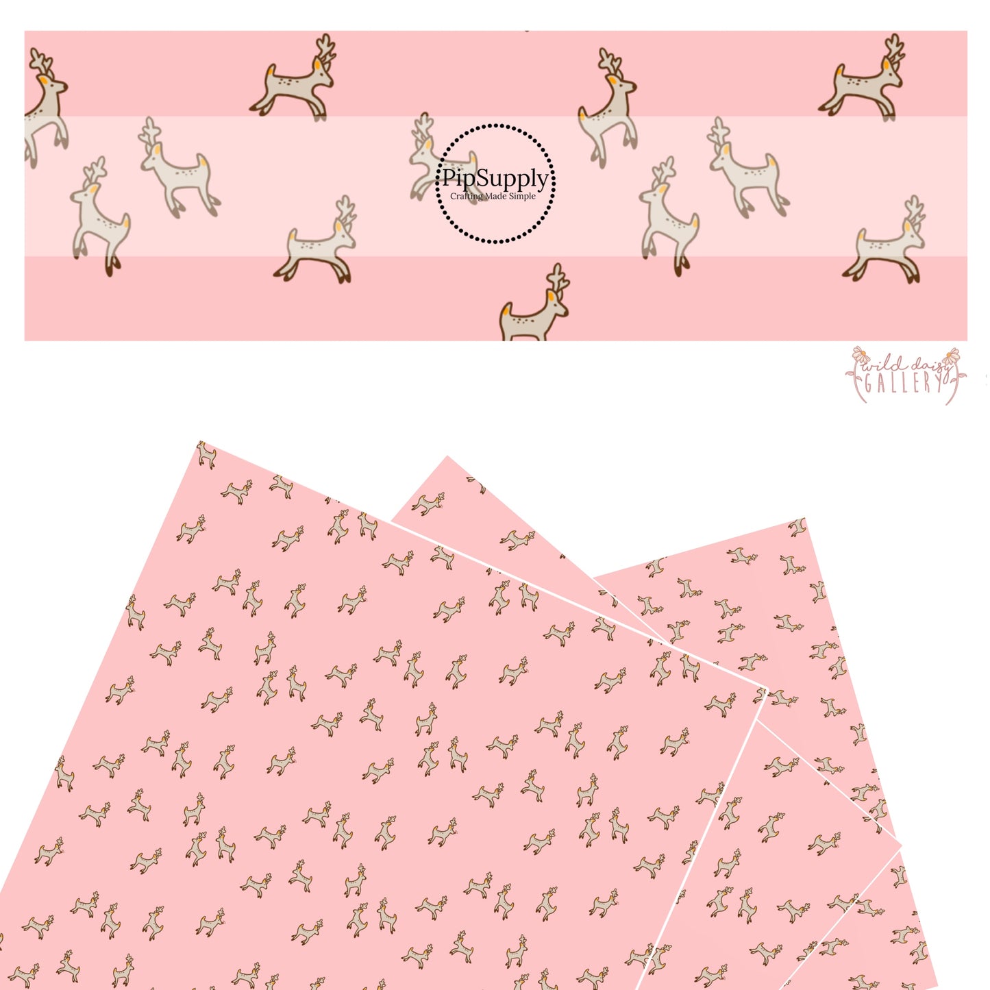 Jumping brown reindeer on pink faux leather sheets