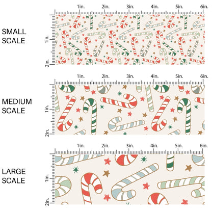 These Christmas themed pattern fabric by the yard features the following design elements: candy canes on cream. This fun themed fabric can be used for all your sewing and crafting needs!