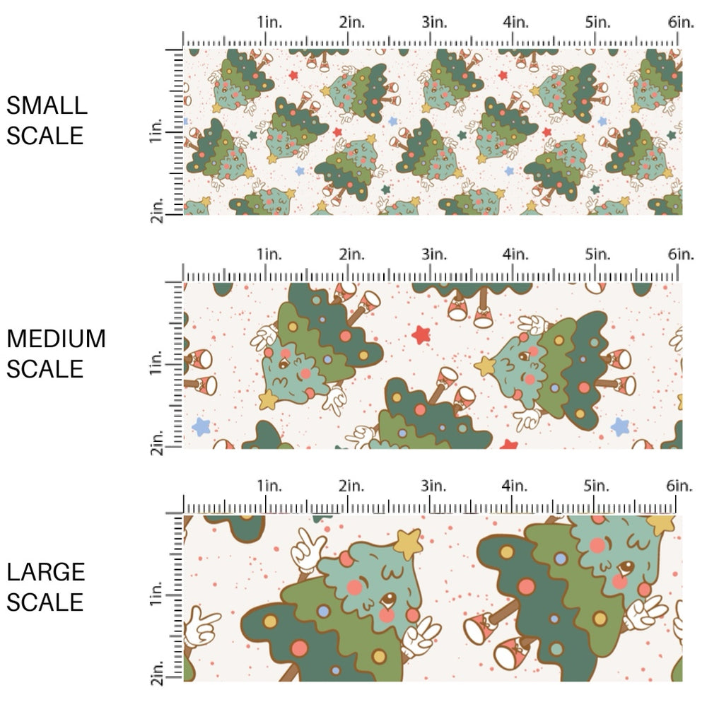 These winter Christmas tree themed pattern fabric by the yard features the following design elements: vintage Christmas trees. This fun themed fabric can be used for all your sewing and crafting needs!