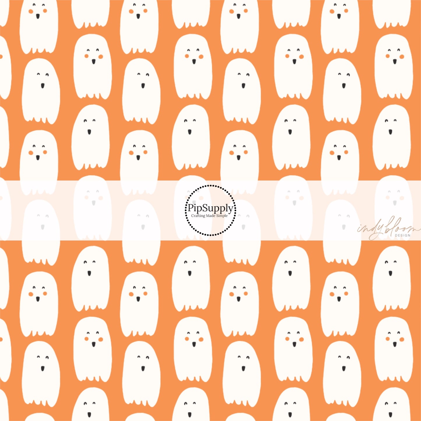 These Halloween themed pattern fabric by the yard features the following design elements: ghost on orange. This fun spooky themed fabric can be used for all your sewing and crafting needs!