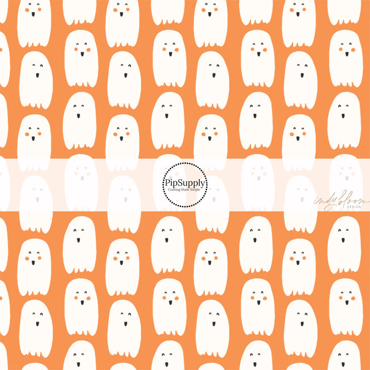 These Halloween themed pattern fabric by the yard features the following design elements: ghost on orange. This fun spooky themed fabric can be used for all your sewing and crafting needs!