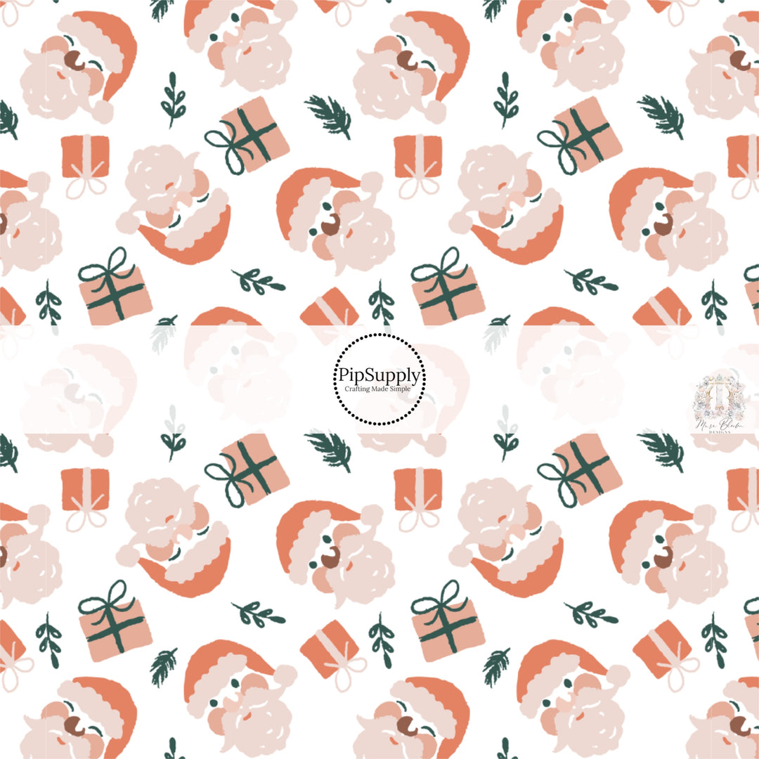 These Christmas Santa themed pattern fabric by the yard features the following design elements: Santa surrounded by presents. This fun themed fabric can be used for all your sewing and crafting needs!