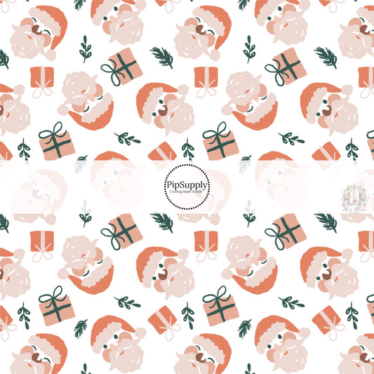 These Christmas Santa themed pattern fabric by the yard features the following design elements: Santa surrounded by presents. This fun themed fabric can be used for all your sewing and crafting needs!