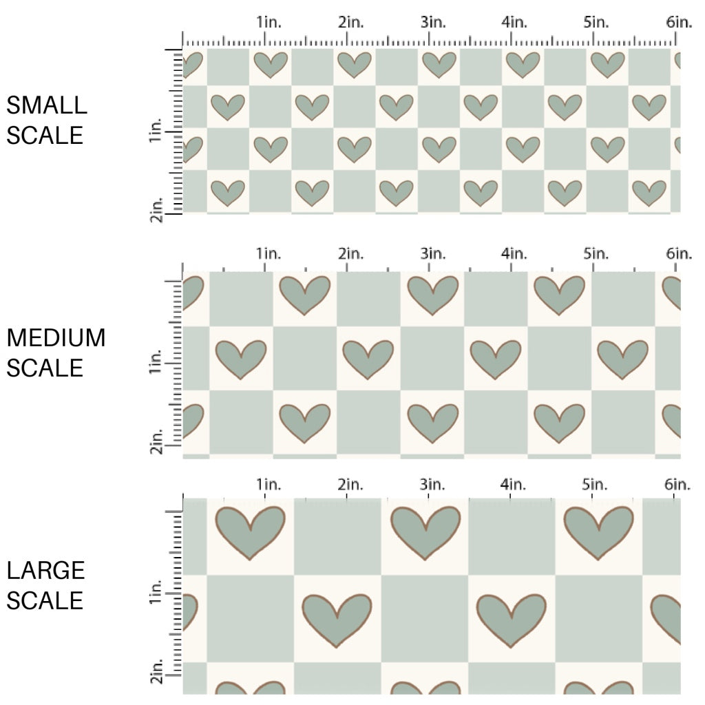 This Valentine's Day themed fabric by the yard features light blue checker pattern with hearts. This fun pattern fabric can be used for all your sewing and crafting needs!