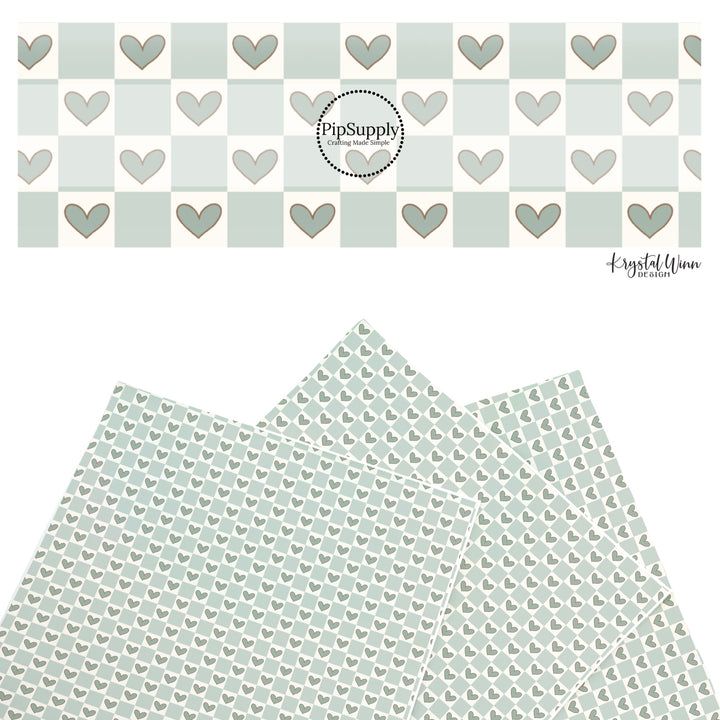 These Valentine's Day themed faux leather sheets contain the following design elements: light blue checker pattern with hearts. Our CPSIA compliant faux leather sheets or rolls can be used for all types of crafting projects.