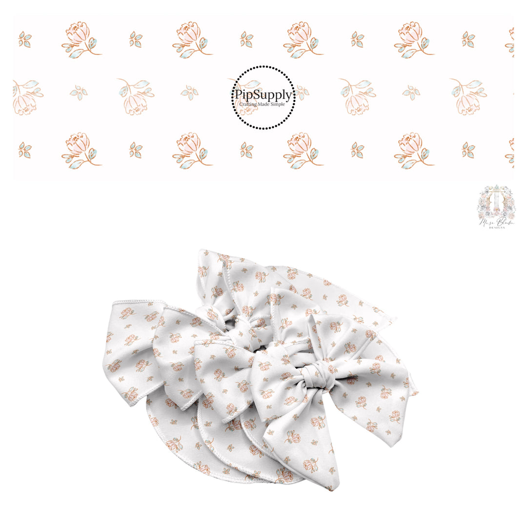 These spring themed no sew bow strips can be easily tied and attached to a clip for a finished hair bow. These bow strips are great for personal use or to sell. These bow strips feature the following design elements: pastel roses.