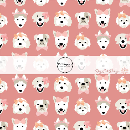 This summer fabric by the yard features puppies with bows on pink. This fun themed fabric can be used for all your sewing and crafting needs!