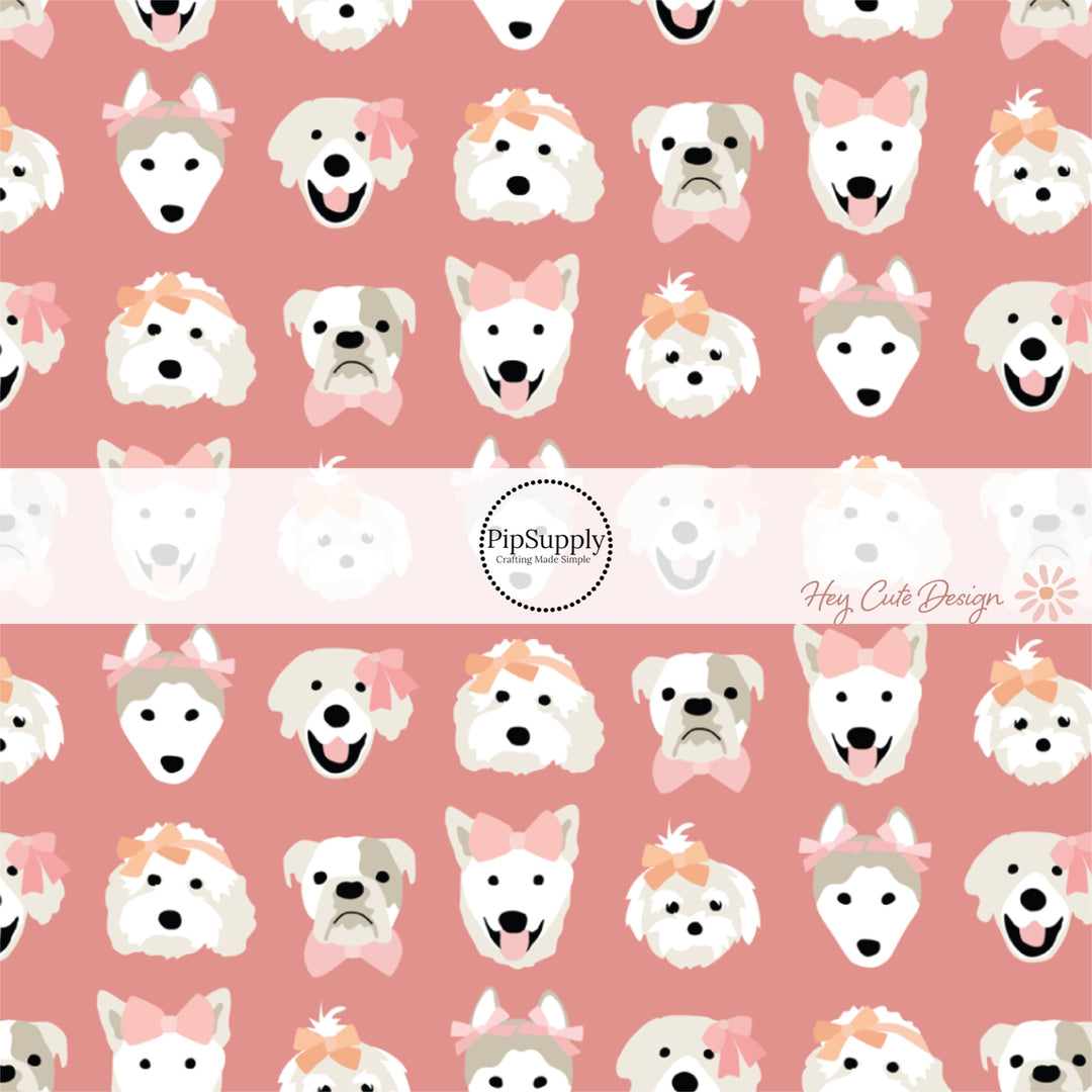 This summer fabric by the yard features puppies with bows on pink. This fun themed fabric can be used for all your sewing and crafting needs!