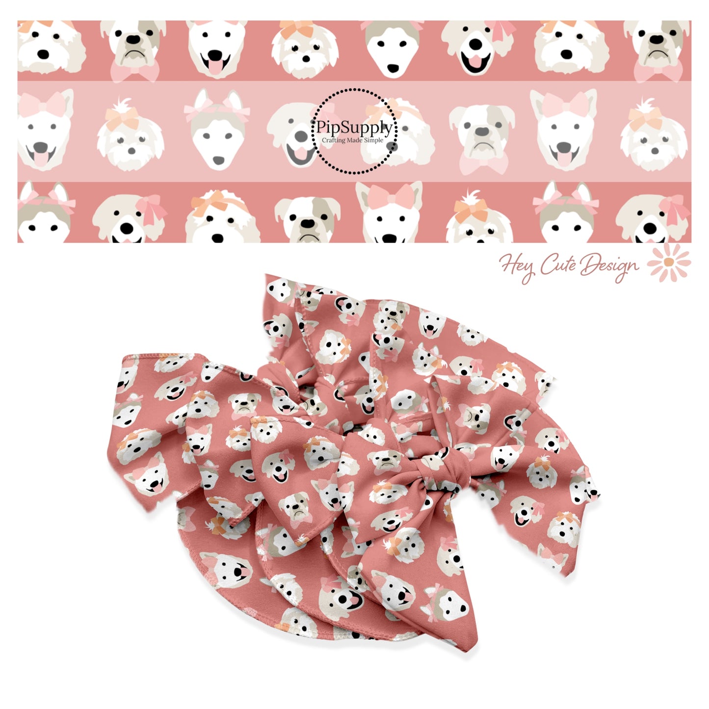 These summer themed no sew bow strips can be easily tied and attached to a clip for a finished hair bow. These summer patterned bow strips are great for personal use or to sell. These bow strips feature puppies with bows on pink.