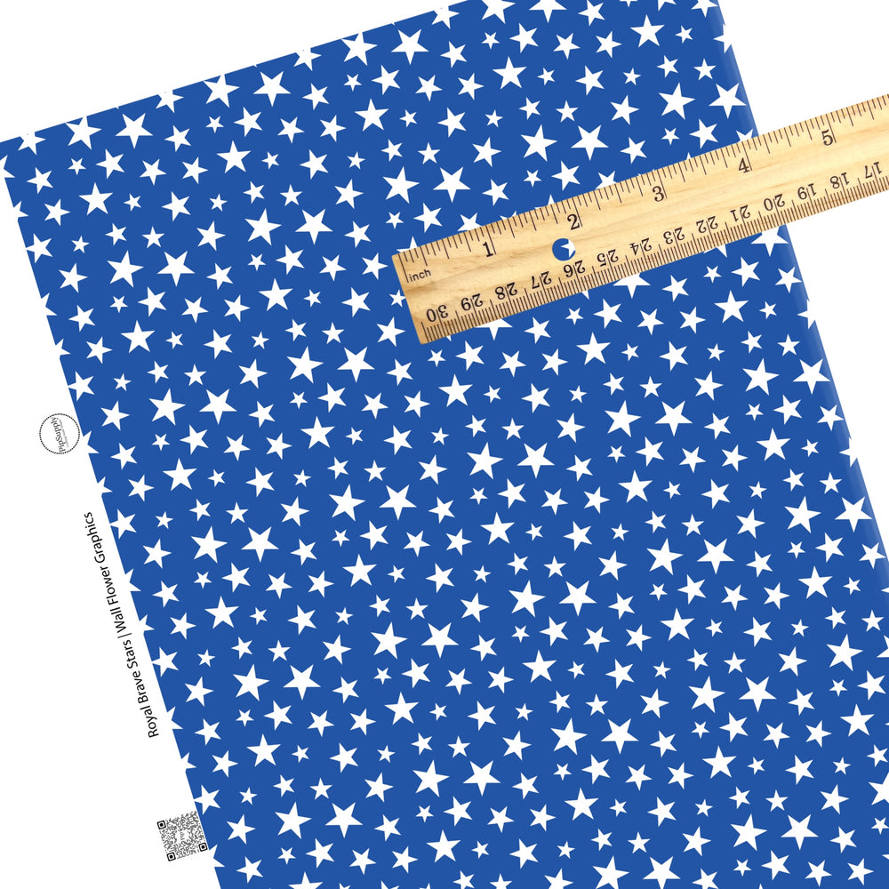 These 4th of July faux leather sheets contain the following design elements: patriotic white stars on blue. Our CPSIA compliant faux leather sheets or rolls can be used for all types of crafting projects.