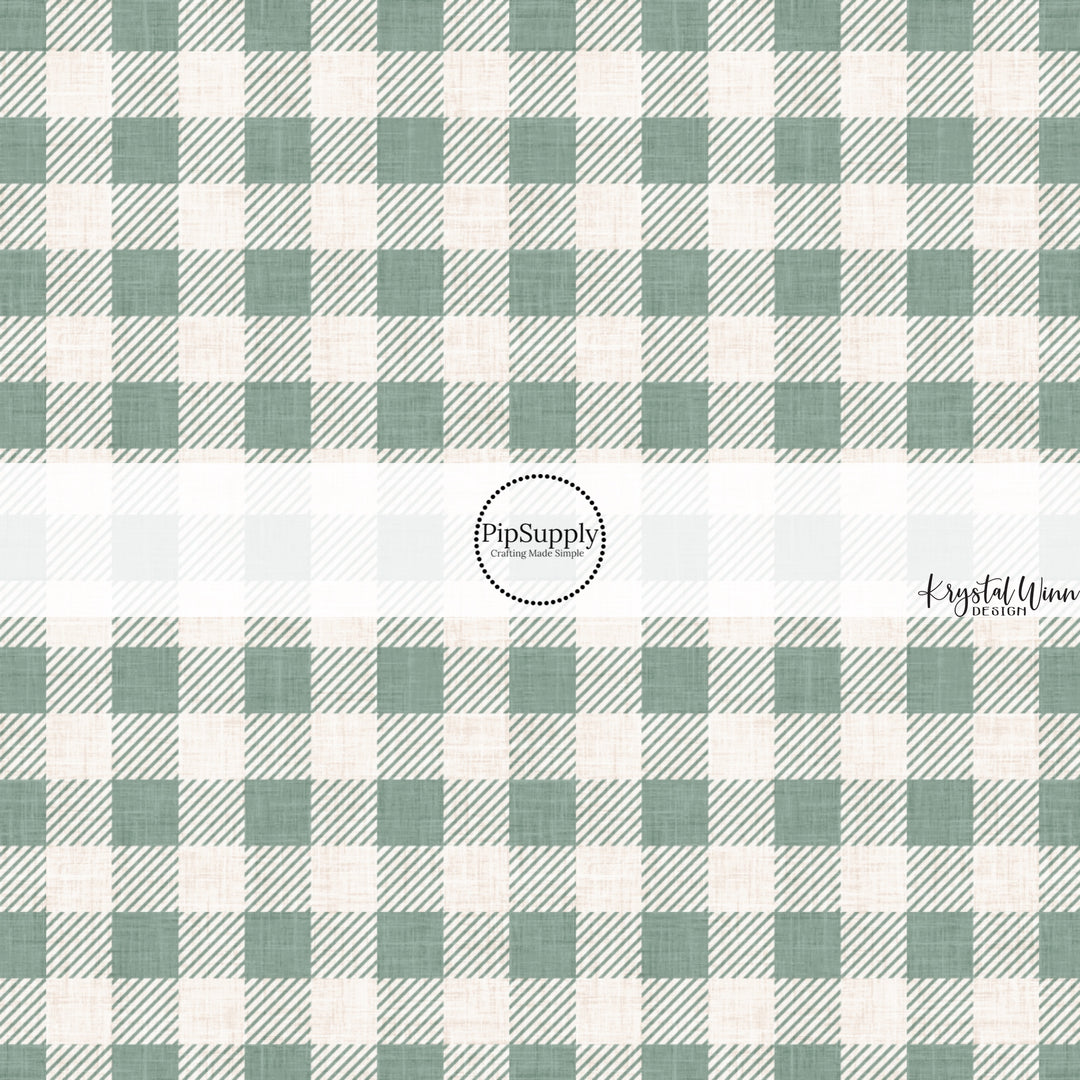 These winter plaid themed pattern fabric by the yard features the following design elements: sage gingham pattern. This fun themed fabric can be used for all your sewing and crafting needs!