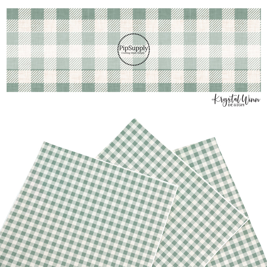 These winter plaid themed pattern faux leather sheets contain the following design elements: sage gingham pattern. Our CPSIA compliant faux leather sheets or rolls can be used for all types of crafting projects.