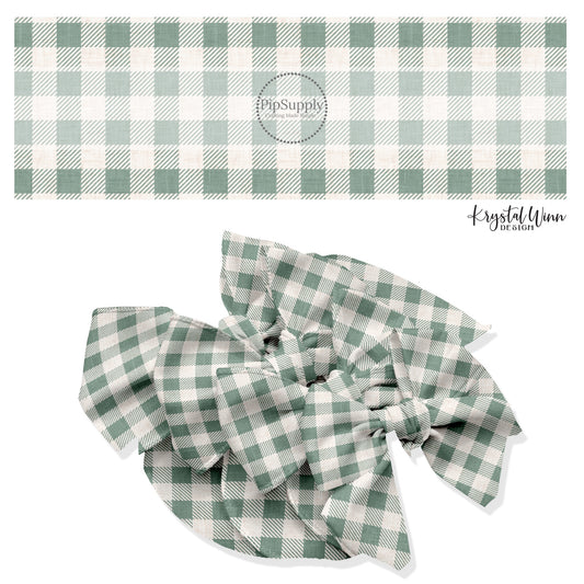 These winter plaid themed no sew bow strips can be easily tied and attached to a clip for a finished hair bow. These fun patterned bow strips are great for personal use or to sell. These bow strips feature the following design elements: sage gingham pattern.