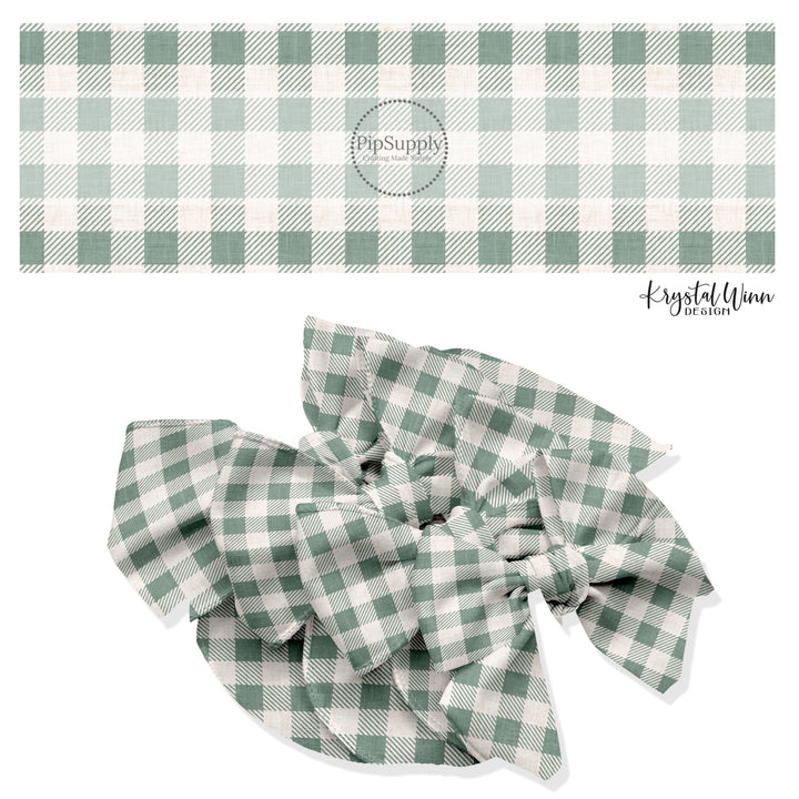 These winter plaid themed no sew bow strips can be easily tied and attached to a clip for a finished hair bow. These fun patterned bow strips are great for personal use or to sell. These bow strips feature the following design elements: sage gingham pattern.