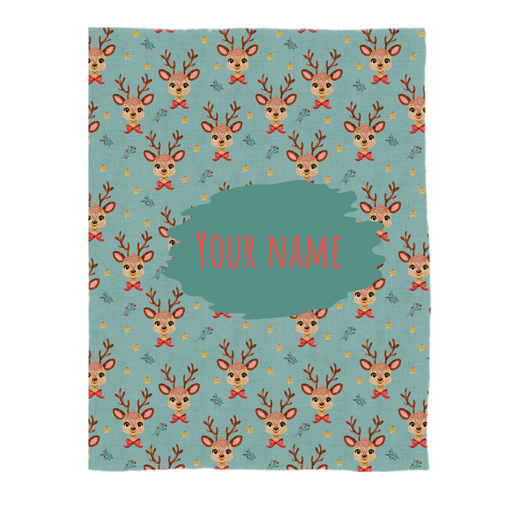 This winter designer pattern is printed onto the front side of our soft touch minky blankets. The backside will not be printed and left the natural cream/white color of the blanket. This print pattern features Christmas reindeer on sage.