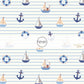 This summer fabric by the yard features sailboats on blue and white stripes. This fun themed fabric can be used for all your sewing and crafting needs!