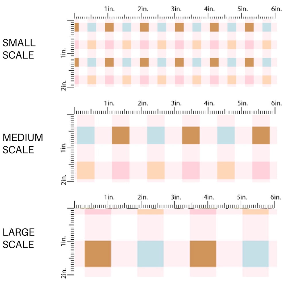 This scale chart of small scale, medium scale, and large scale of this beach fabric by the yard features sandy beach plaid pattern. This fun summer themed fabric can be used for all your sewing and crafting needs!