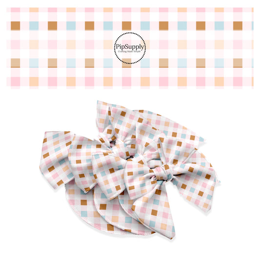 These beach themed no sew bow strips can be easily tied and attached to a clip for a finished hair bow. These summer patterned bow strips are great for personal use or to sell. These bow strips feature sandy beach plaid pattern.