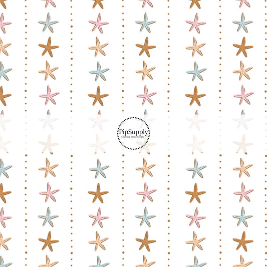 This beach fabric by the yard features starfish stripes on cream. This fun summer themed fabric can be used for all your sewing and crafting needs!