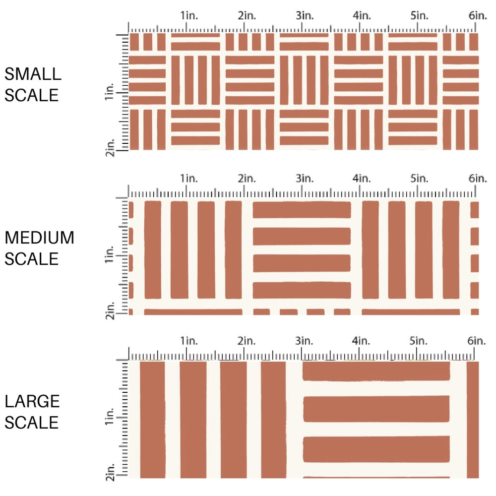 This scale chart of small scale, medium scale, and large scale of this summer fabric by the yard features brown and white groove patterns. This fun themed fabric can be used for all your sewing and crafting needs!