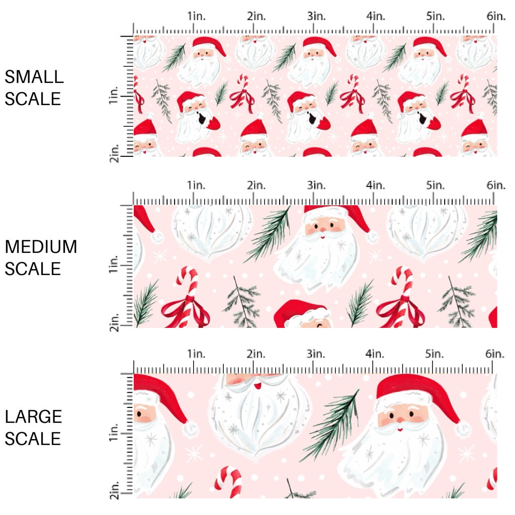 These Santa themed pattern fabric by the yard features the following design elements: Santa on pink. This fun themed fabric can be used for all your sewing and crafting needs!