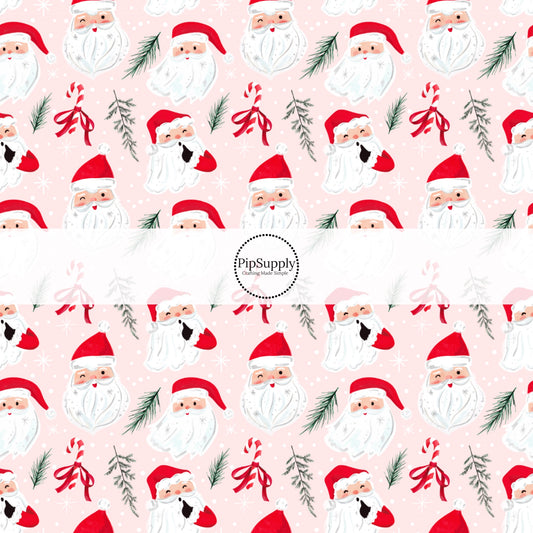 These Santa themed pattern fabric by the yard features the following design elements: Santa on pink. This fun themed fabric can be used for all your sewing and crafting needs!