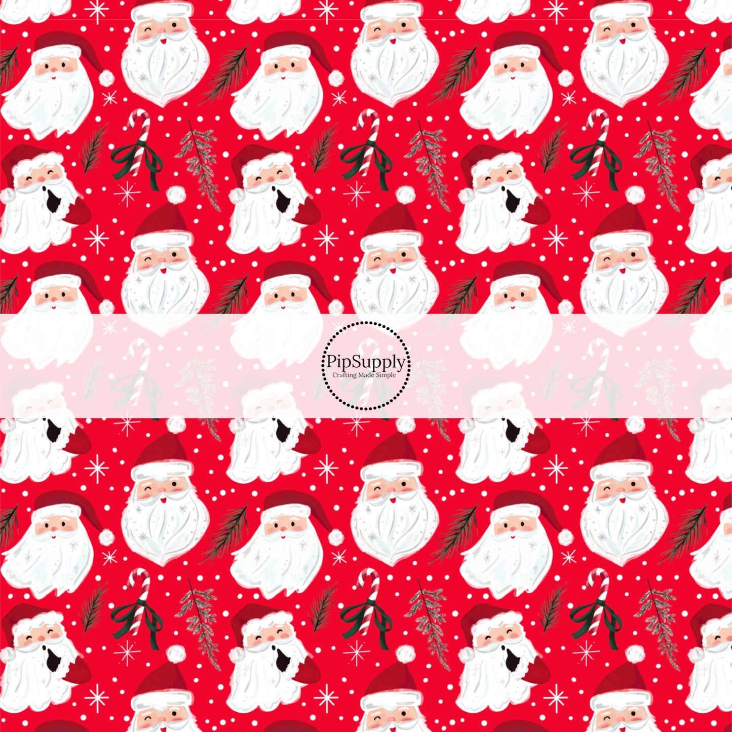 These Santa themed pattern fabric by the yard features the following design elements: Santa on red. This fun themed fabric can be used for all your sewing and crafting needs!