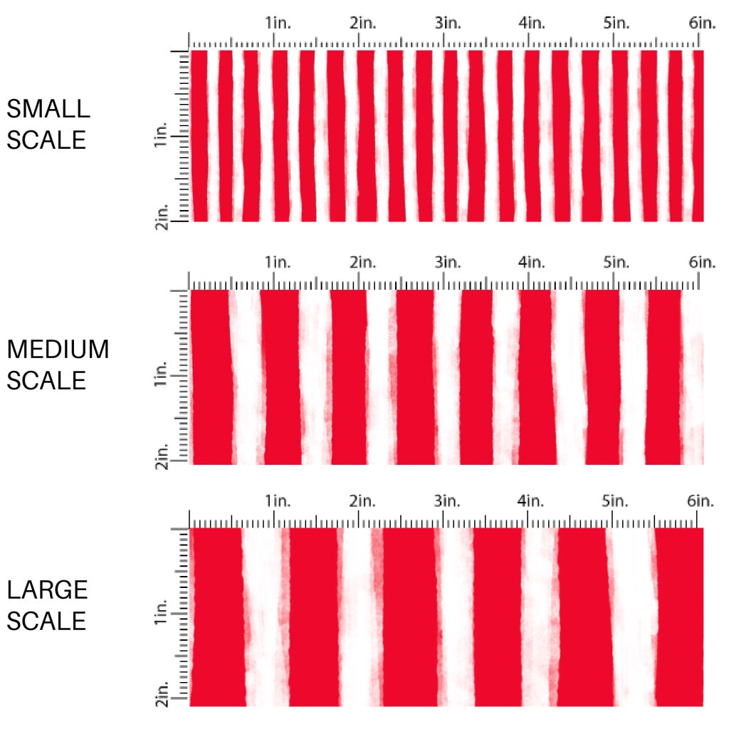 These Santa themed pattern fabric by the yard features the following design elements: red and white Christmas stripes. This fun themed fabric can be used for all your sewing and crafting needs!