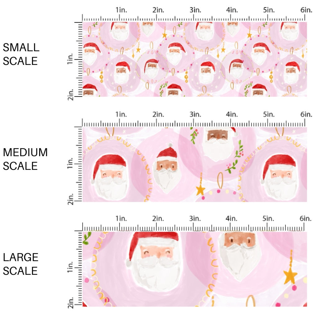 These Christmas Santa themed pattern fabric by the yard features the following design elements: Santa on pink. This fun themed fabric can be used for all your sewing and crafting needs!