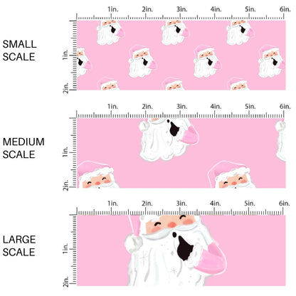 These Santa themed pattern fabric by the yard features the following design elements: Santa on pink. This fun themed fabric can be used for all your sewing and crafting needs!