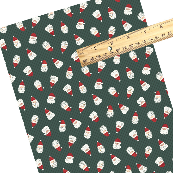 These Christmas Santa themed pattern faux leather sheets contain the following design elements: Santa and stripes on green. Our CPSIA compliant faux leather sheets or rolls can be used for all types of crafting projects.