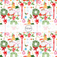 These Christmas themed pattern fabric by the yard features the following design elements: Santa, Christmas wreaths, and decorations on cream. This fun themed fabric can be used for all your sewing and crafting needs!