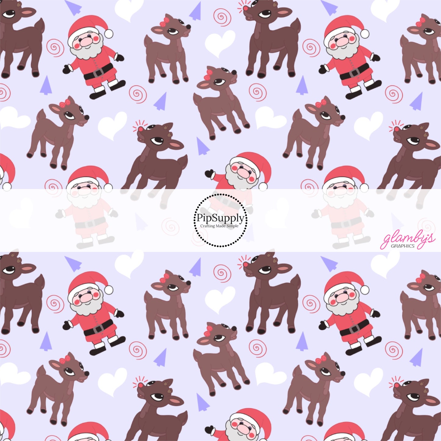 These Christmas themed pattern fabric by the yard features the following design elements: Santa and reindeer on purple. This fun themed fabric can be used for all your sewing and crafting needs!