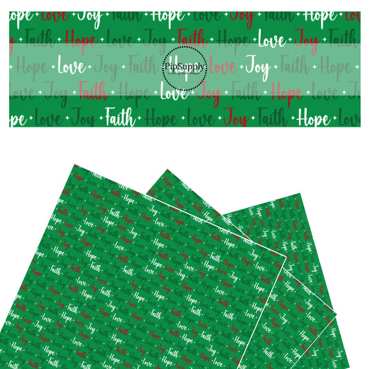 Red white and green christmas sayings on green faux leather sheets