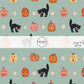 These Halloween themed pattern fabric by the yard features the following design elements: black cats and pumpkins on light blue. This fun spooky themed fabric can be used for all your sewing and crafting needs!